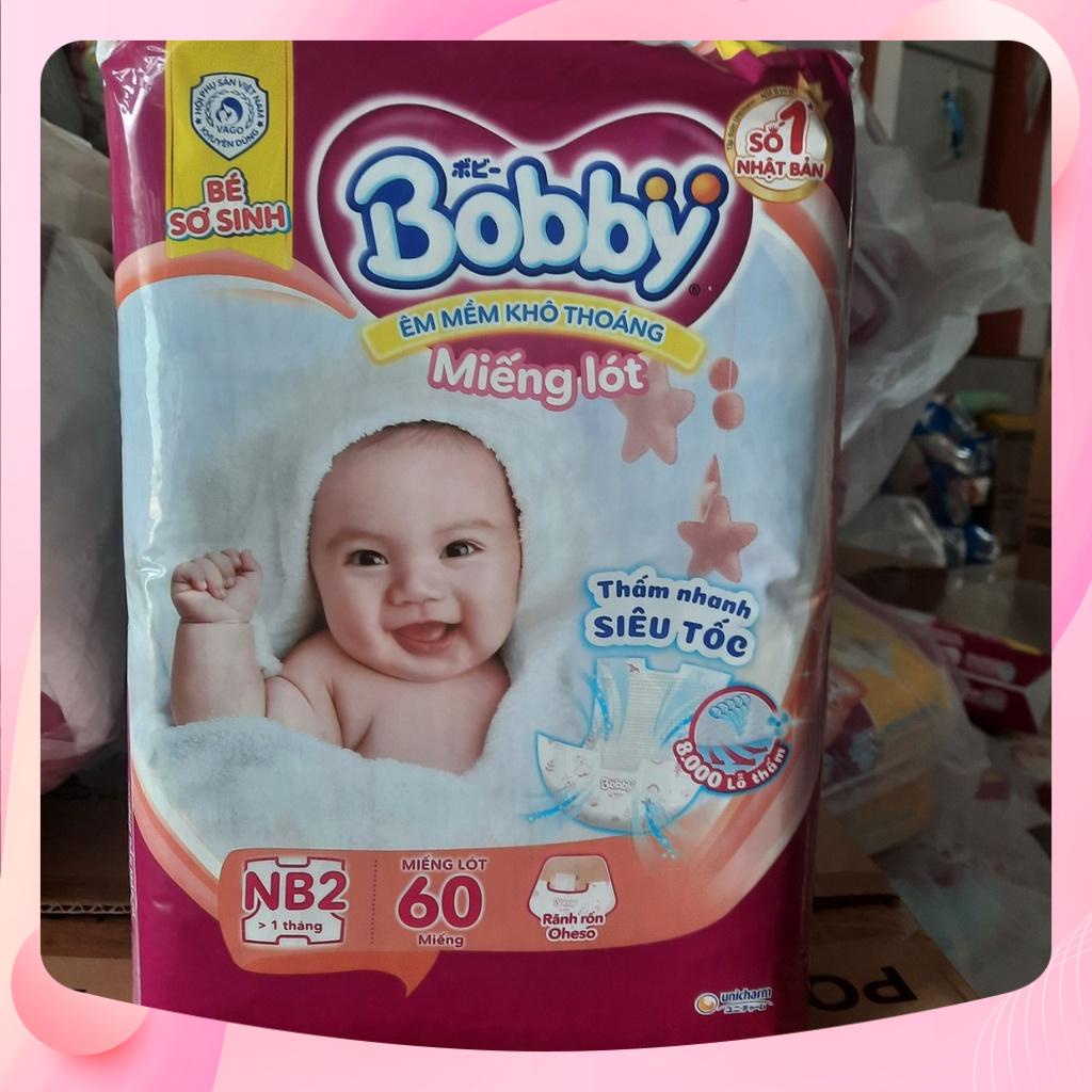 Tấm lót sơ sinh bobby newborn 2-60 miếng, tả lót mẫu mới tặng kèm 6 miếng tả quần size m, bobby cho bé dưới 1 tháng tuổi