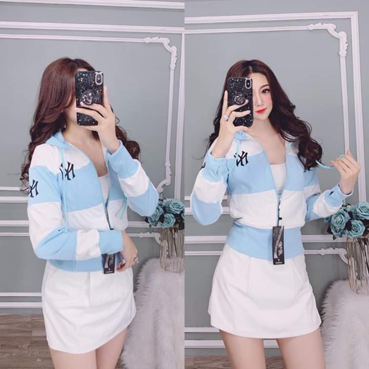 [Đẹp Mê Ly] ÁO KHOÁT THUN NỮ THÊU NEW YOK PHỐI SỌC MÀU KHOÁC THỜI TRANG CROPTOP SÀNH ĐIỆU | BigBuy360 - bigbuy360.vn