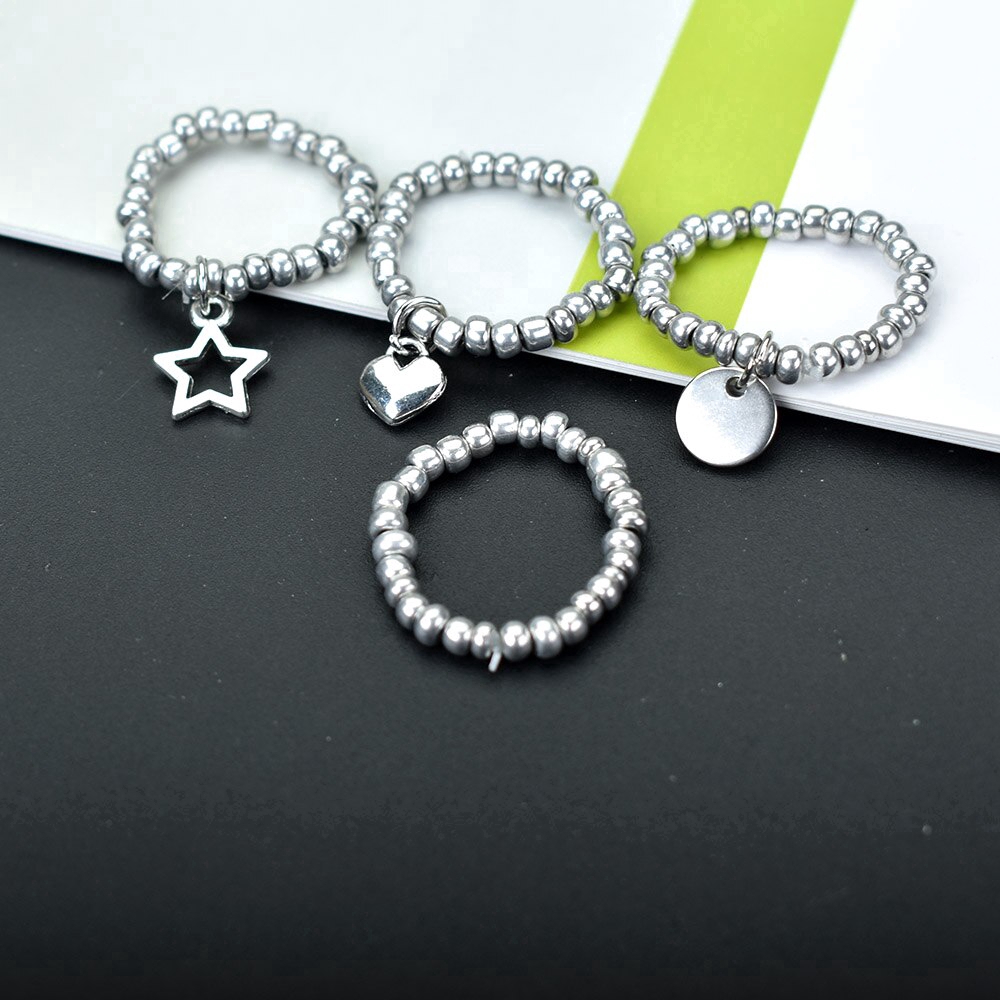 Nhẫn đeo tay kim loại mặt hình trái tim nhiều màu sắc thời trang cho nữ