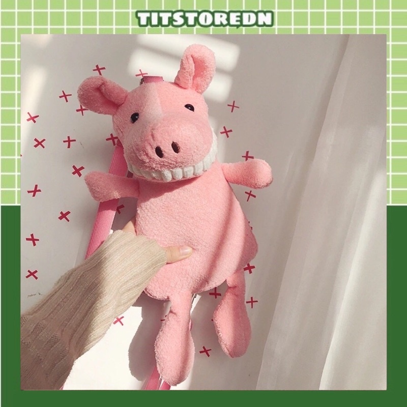 Túi đeo chéo bé heo nhe răng siêu đáng yêu (có sẵn, vừa 7plus)