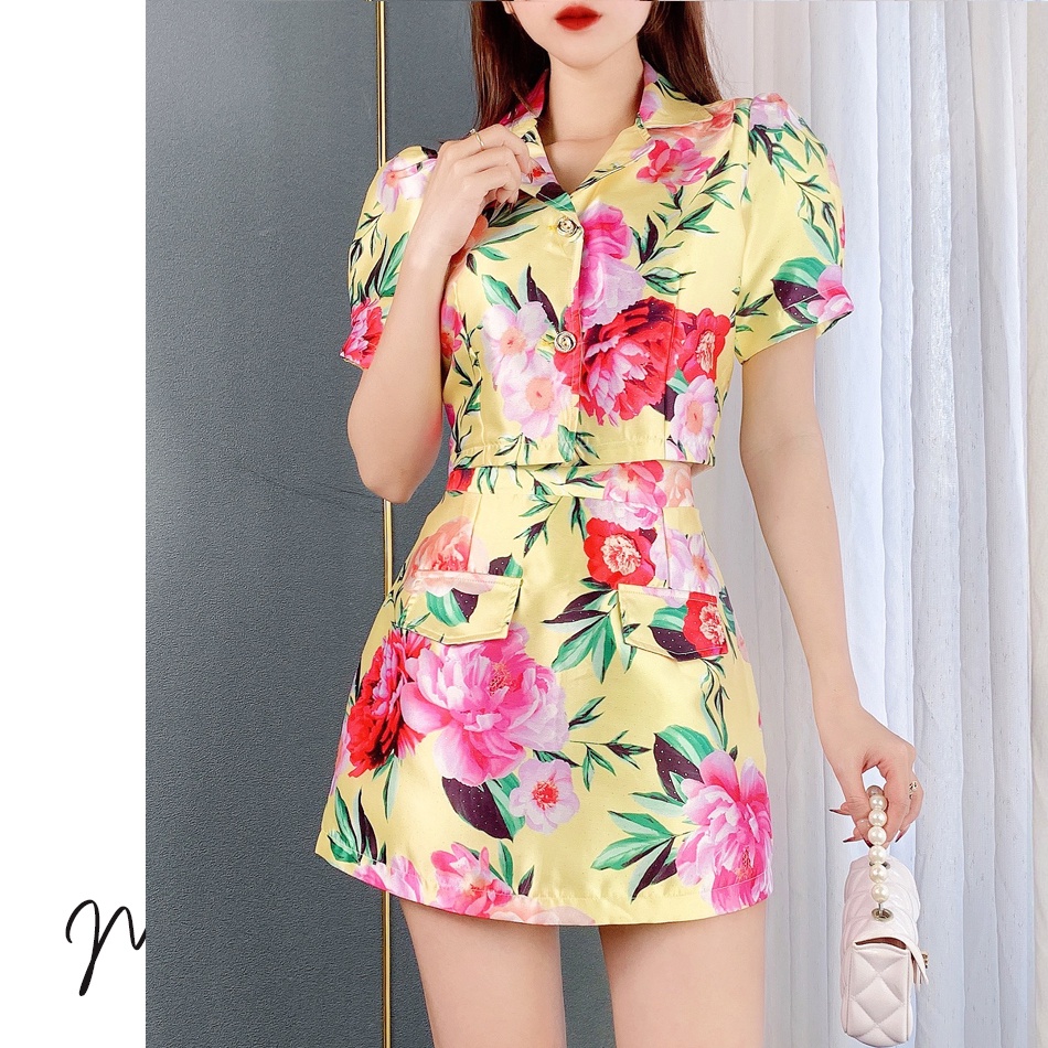 Set bộ rời áo gấm hoa kèm chân váy MIMIX BV9185