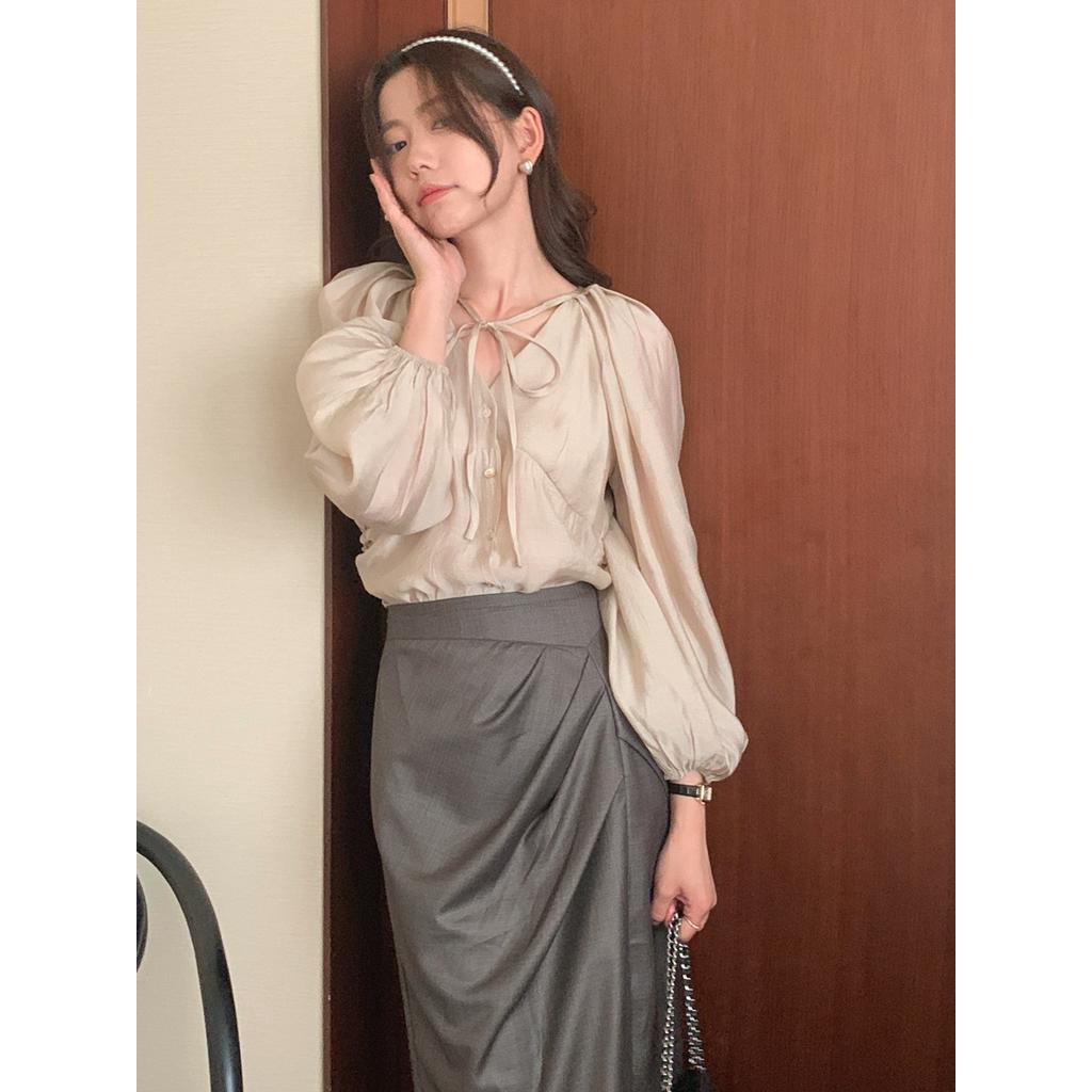 Áo Sơ Mi Cổ V Dáng Rộng Xẻ Tà Thời Trang 60943