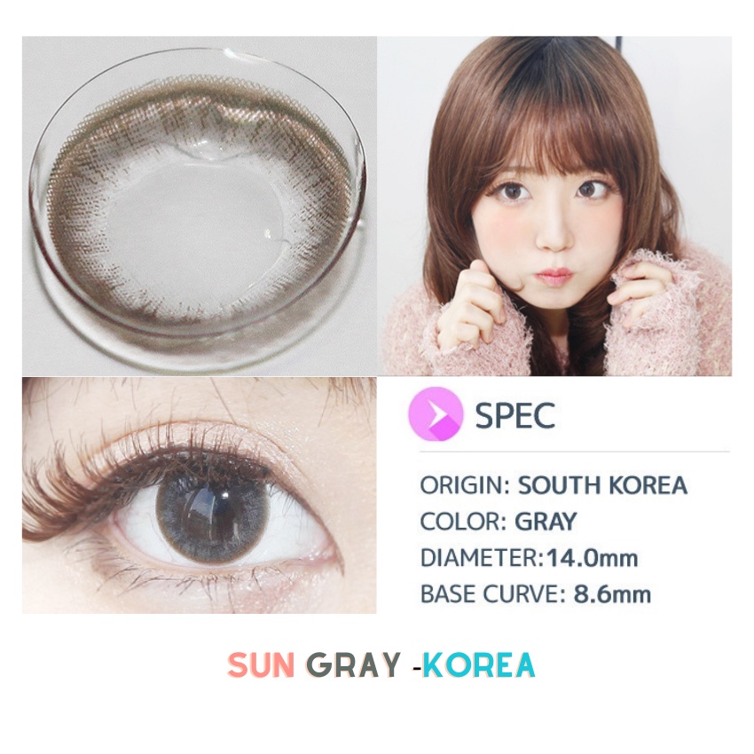 Kính áp tròng cận thời trang Hàn Quốc  dùng 1 tháng , màu xám tro trầm  Sun gray - Lens made in Korea