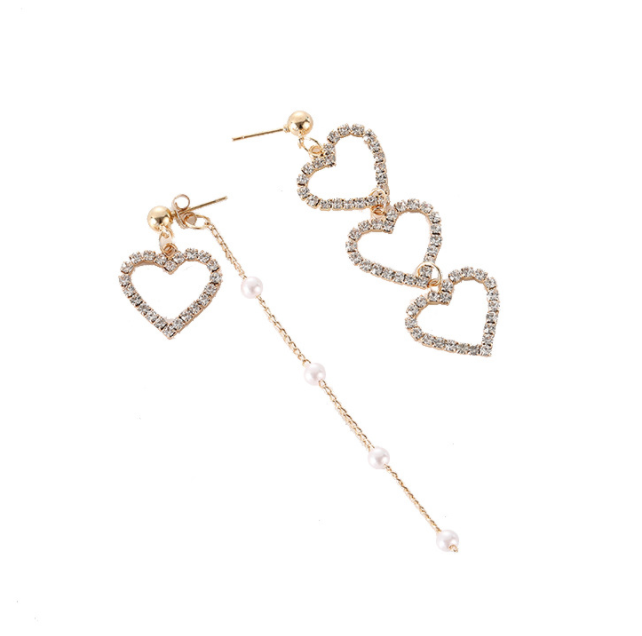 Fashion Women Heart Pearl Tassel Earrings .Long Chain Asymmetrical Drop Stud Earrings.Fashion jewellery.