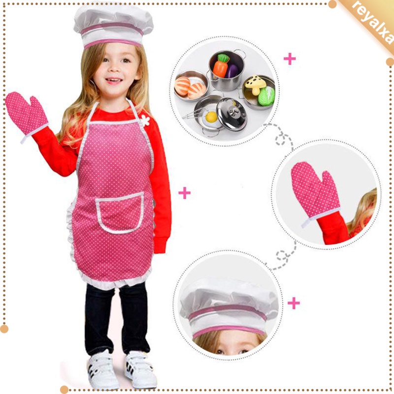 Bộ 4 Món Gồm Tạp Dề + Nón + Găng Tay Nấu Ăn + Găng Tay Lò Vi Sóng Cho Bé