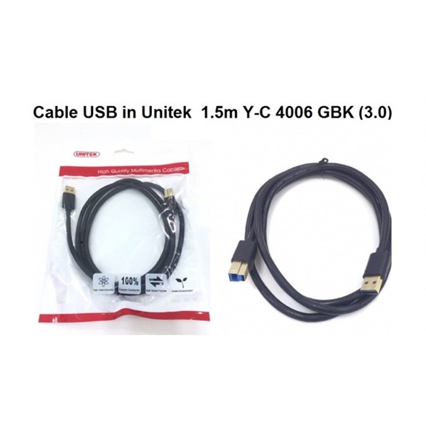 Cáp máy in 3.0 Unitek Y-C4006GBK dài 1.5M-hỗ trợ tốc độ truyền tải lên đến 5Gbps