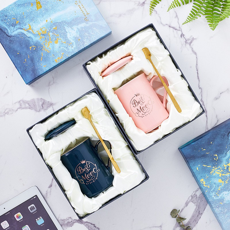 Ly cốc sứ có nắp BEST MOOD viền vàng cực đẹp
