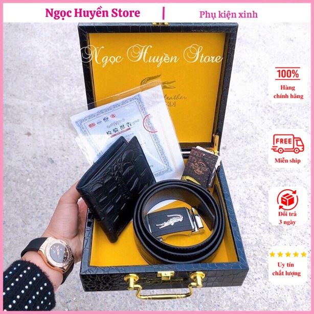 ⚜️𝑭𝑼𝑳𝑳𝑩𝑶𝑿⚜️Combo set thắt lưng ví da nam vân cá sấu hàng cao cấp, thiết kế sang trọng nam tính, Tặng hộp da xịn loại 1