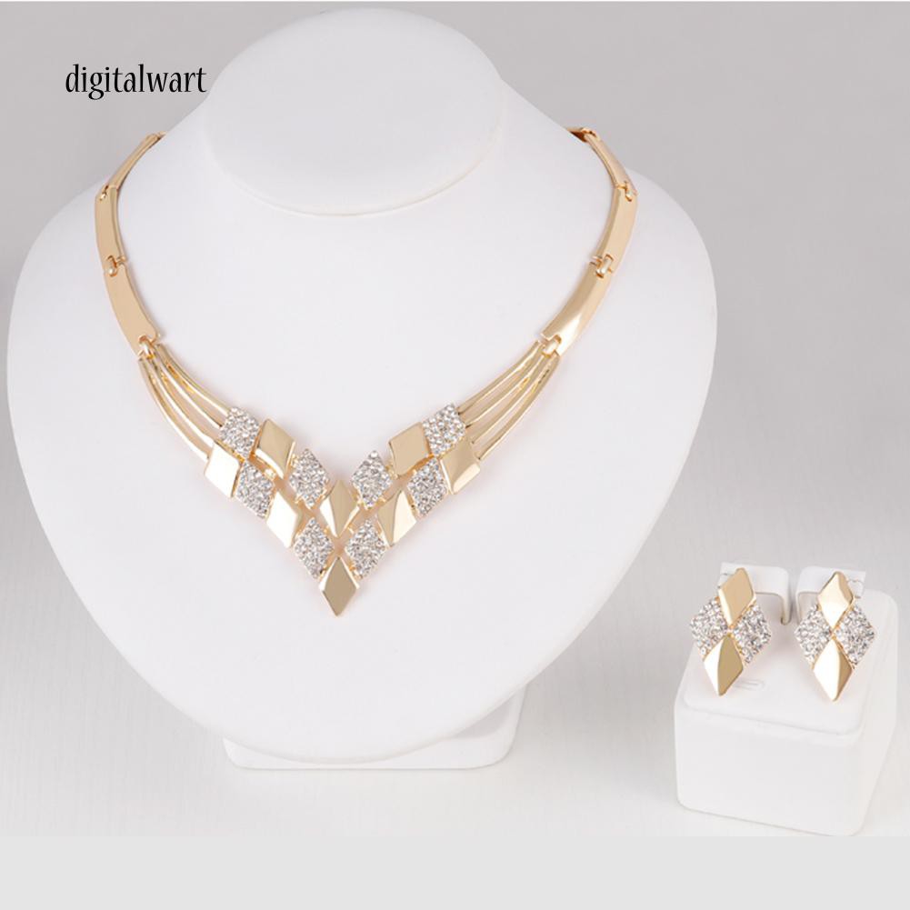 Bộ trang sức mạ vàng KC đính kim cương nhân tạo hình thoi dành cho nữ