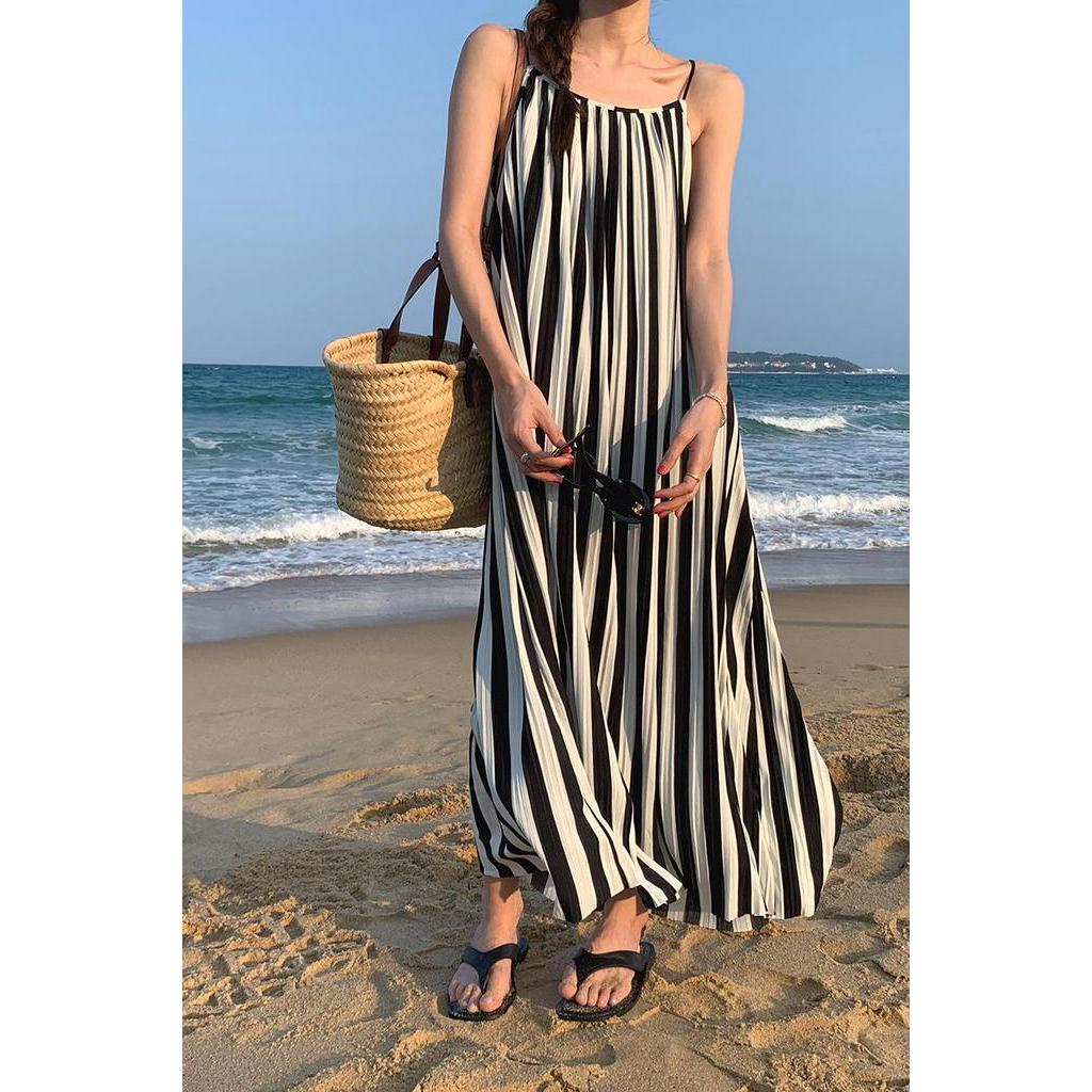 Đầm Hai Dây Dáng Rộng Họa Tiết Kẻ Sọc Thời Trang Mùa Hè 64068