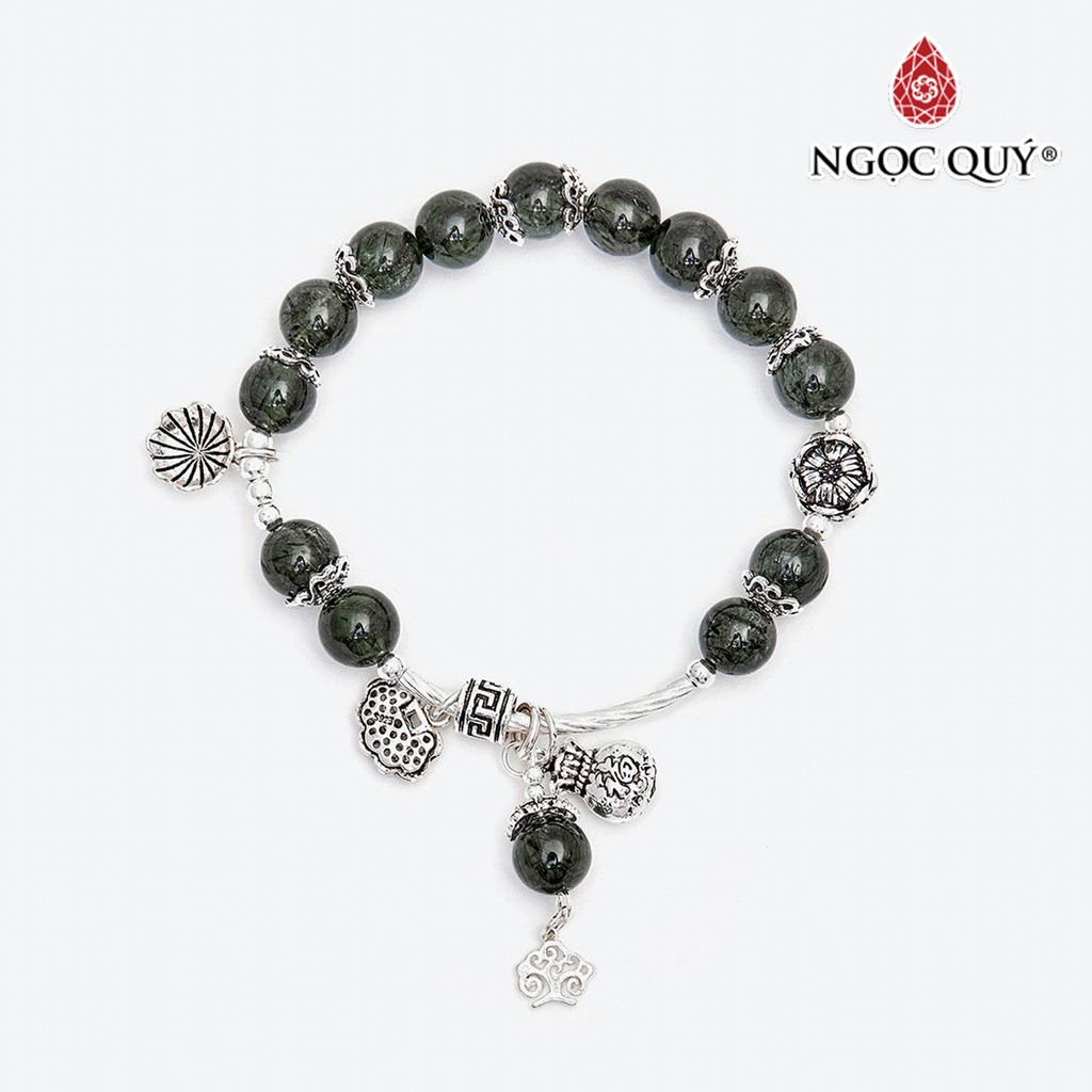 Vòng tay TA tóc xanh phối charm hoa sen hạt 8mm - Ngọc Quý