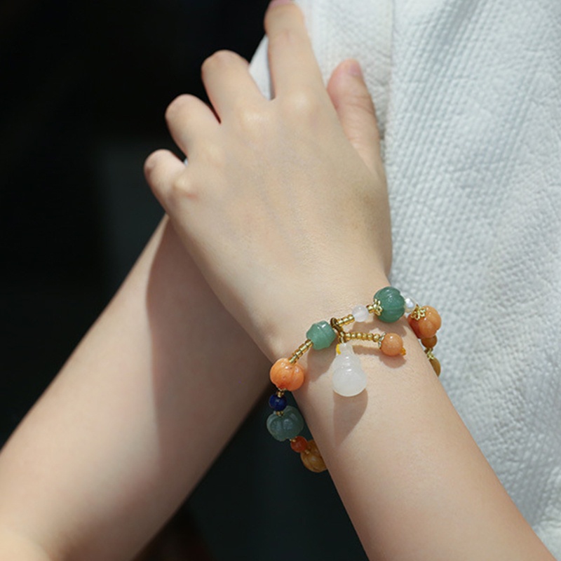 Flgo Vòng Tay Chuỗi Hạt Ngọc Bích Lụa Tự Nhiên Màu Vàng Bí Ngô Cỡ Nhỏ Xinh Xắn Cho Bạn Gái