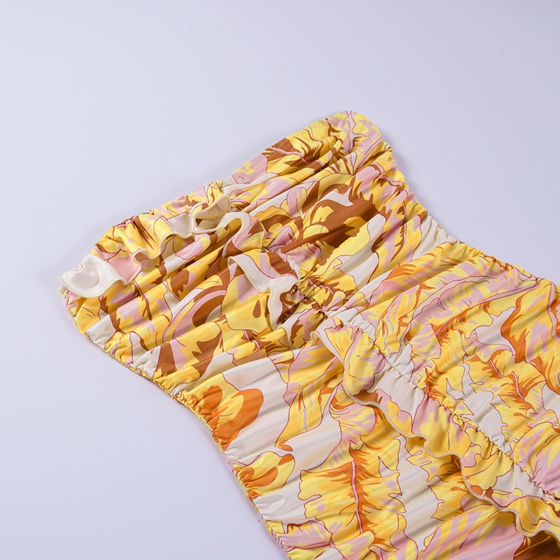 Đầm Hoa Trễ Vai Xếp Ly Thời Trang Đường Phố Nữ Tính