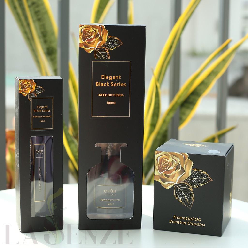 Tinh Dầu Nước Hoa Khuếch Tán + Xịt Thơm + Nến Thơm Elegant Black Series