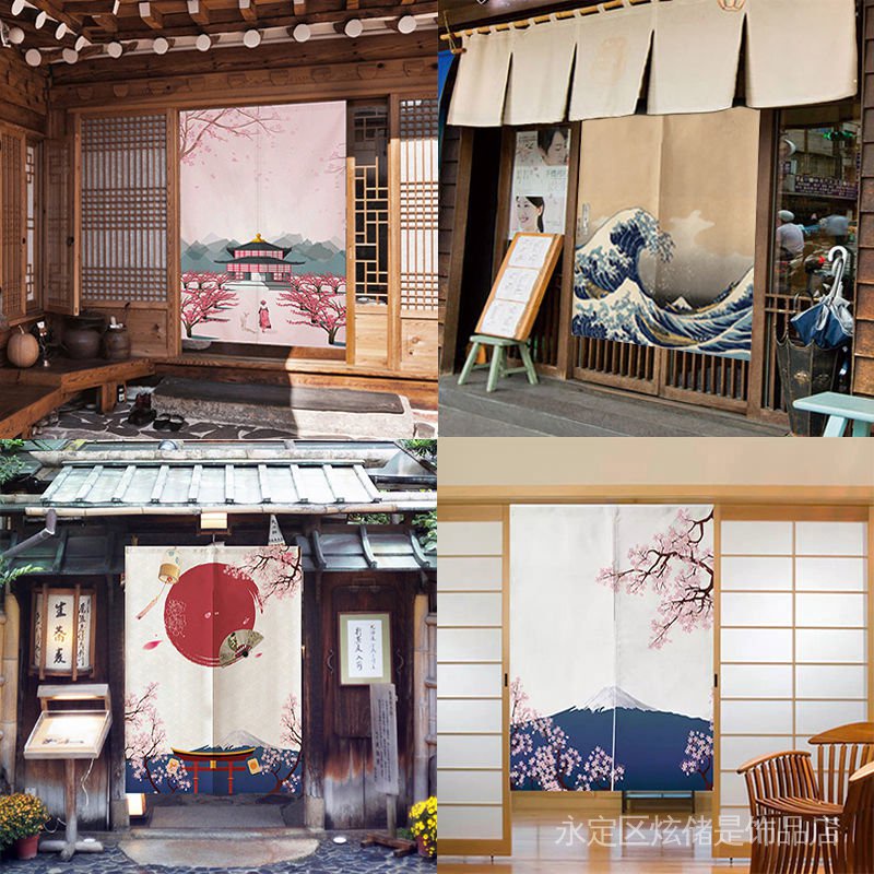 Rèm Cửa Lửng Chia Phòng Bằng Vải Lanh Cotton Chống Dầu In Họa Tiết Ukiyo-e Kanagawa Phong Cách Nhật Bản Dành Cho Nhà Bếp