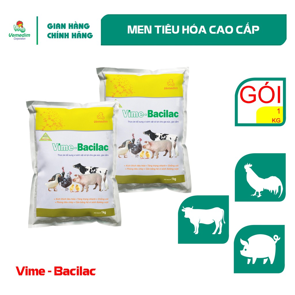 Vemedim Vime-Bacilac - Men tiêu hóa giúp tiêu hoá hoàn toàn thức ăn giúp vật nuôi tăng trọng nhanh, khỏe mạnh, gói 1kg