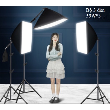 Bộ 3 Đèn Chụp Ảnh Studio Chuyên Nghiệp 55W*3, Đèn Led Quay Video, Bộ đèn Chụp Sản Phẩm Softbox HL Lighting