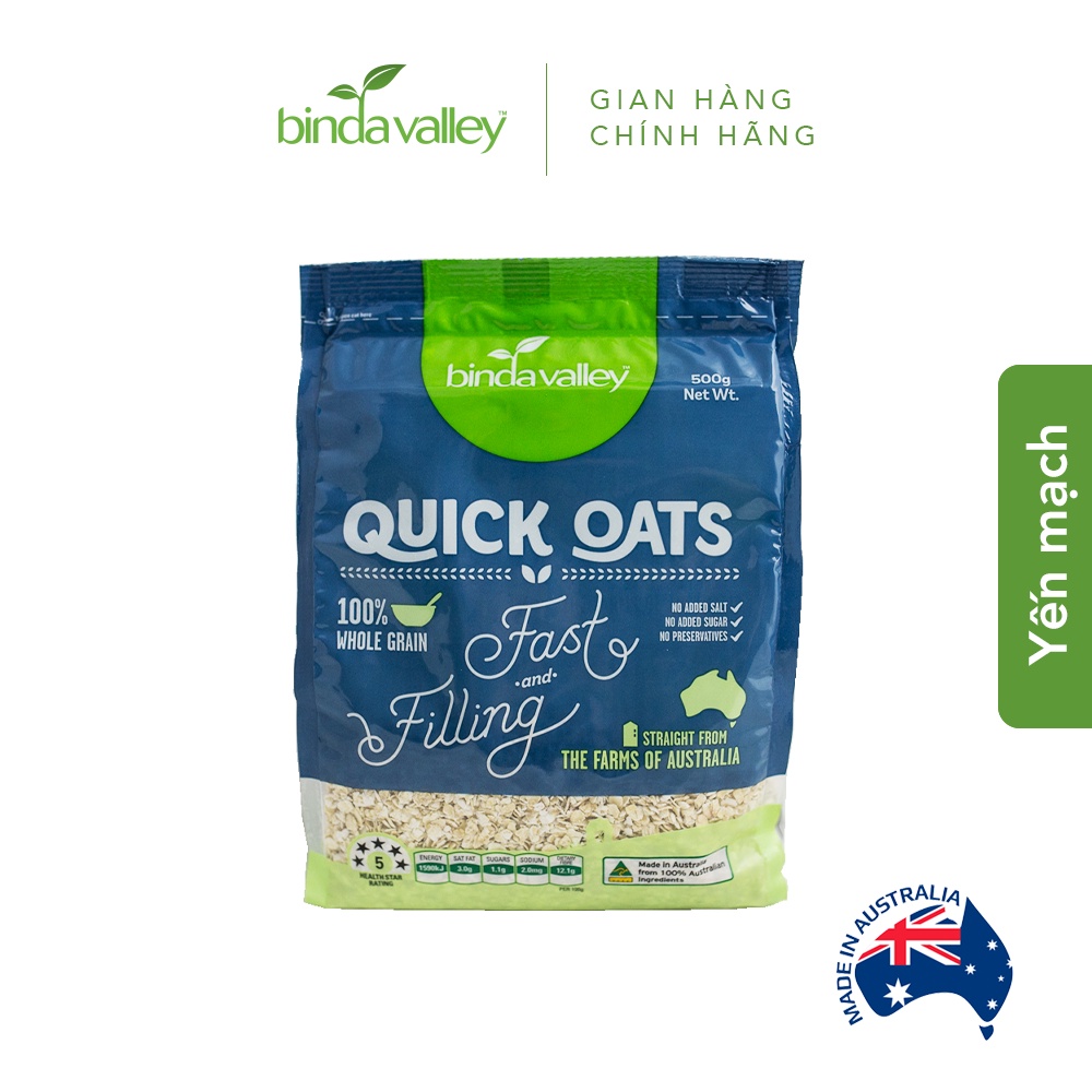 Yến Mạch Ăn Liền Tiện Lợi BINDA VALLEY Chuẩn Úc Giúp Giảm Cân Túi 500g