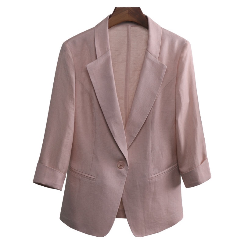 Áo Khoác Blazer Vải Lanh Mỏng Tay Lỡ Màu Hồng Thời Trang  Xuân Thu Cho Nữ