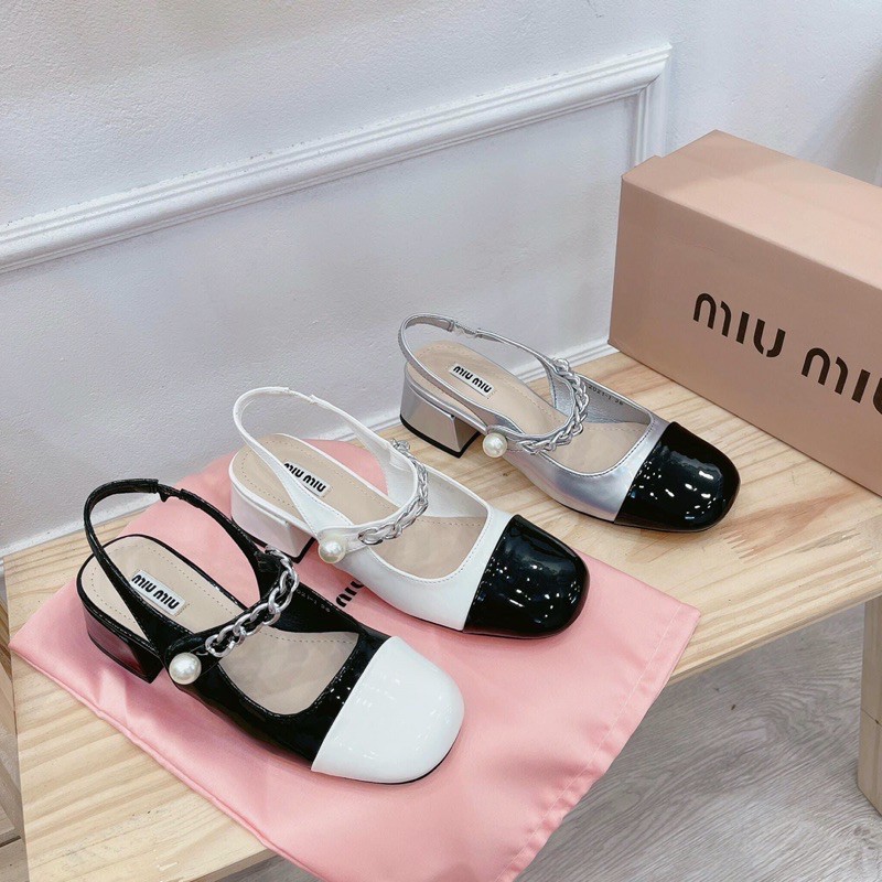 Sandal miu miu quai xích pha mũi fullbox