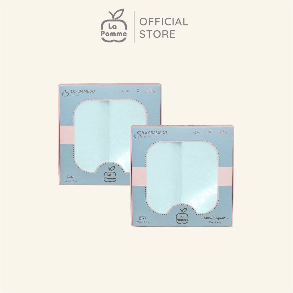Combo 2 K002 Set 2 Khăn đa năng sợi tre lụa La Pomme - 75x75cm Xanh Pastel