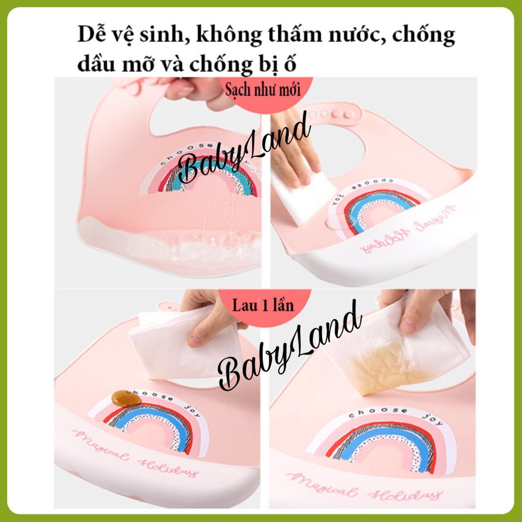 Yếm ăn dặm có máng hứng được làm từ silicon cao cấp chống thấm mốc BABYLAND