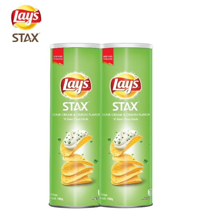 Combo 2 Bánh snack khoai tây miếng Lay's Stax Malaysia vị kem chua hành tây 160g/hộp