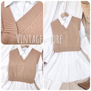 Set Đầm Ulzzang dáng xoè và Áo Gile len cổ V, đầm Vintage mặc xinh mà vẫn ấm