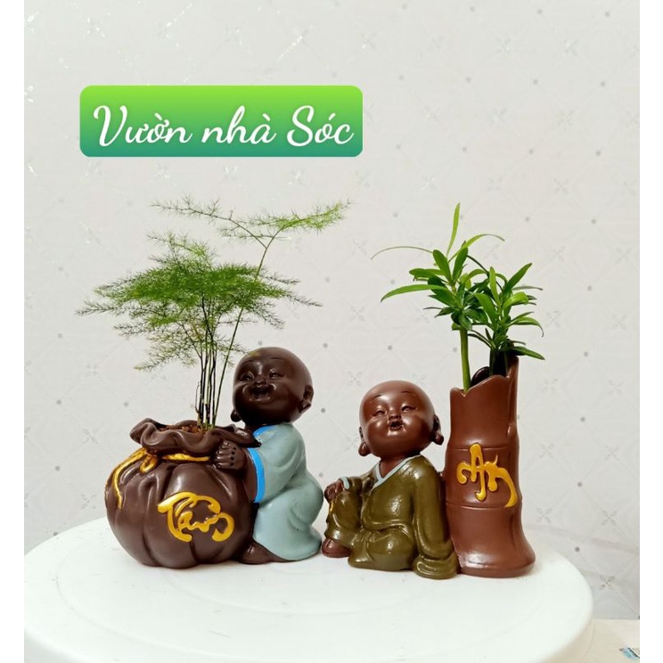 Cặp chú tiểu phong thủy trồng cây chữ Tâm - An