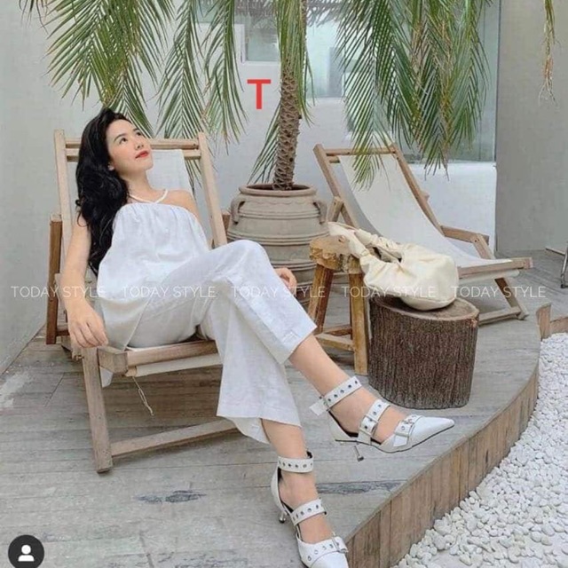 Sét quần ống rộng +yếm dây Chất đũi TTN754