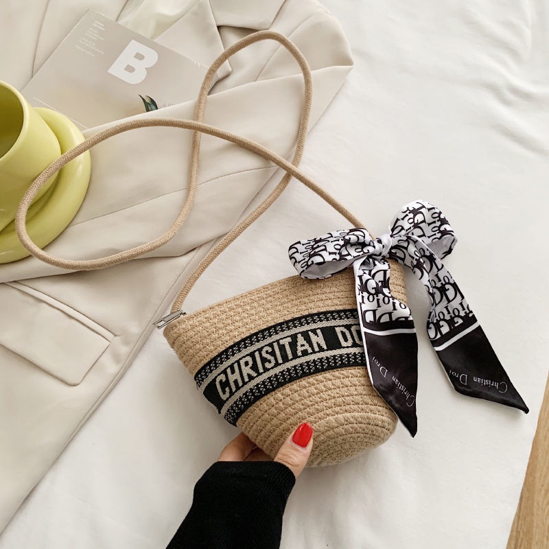 Túi Xách Bucket Mini In Chữ Phong Cách Pháp Thời Trang Mùa Hè Cho Nữ