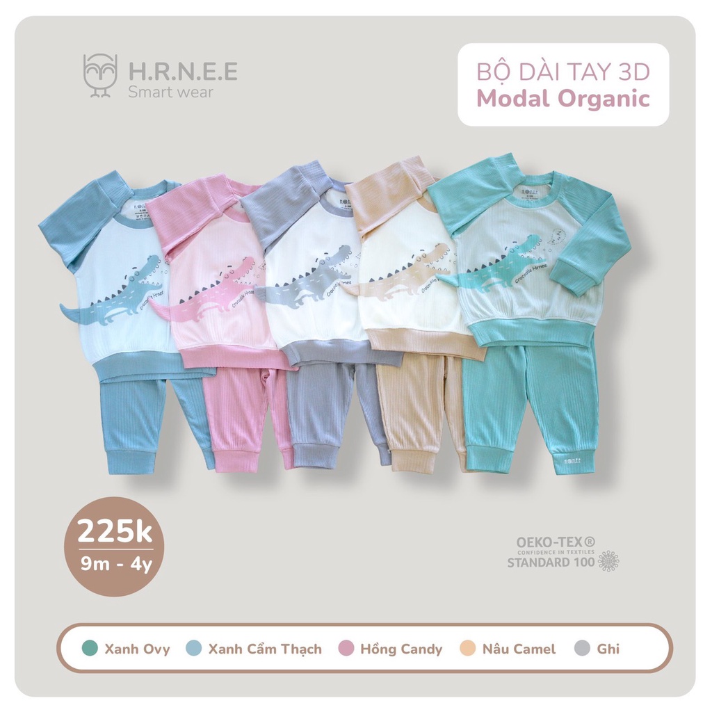[ HRNEE 2022 ] Bộ quần áo dài tay 3D modal organic cho bé từ 6 tháng đến 4 tuổi