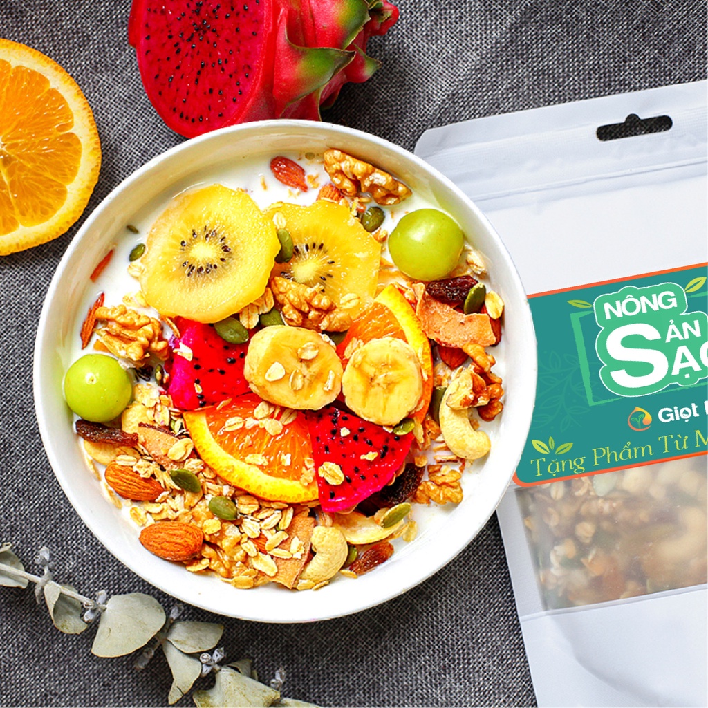 Granola Ăn Kiêng, Ngũ Cốc Granola Siêu Hạt Giảm Cân Không Đường thêm hạt Macca dinh dưỡng từ Nông Sản Sạch Giọt Nắng