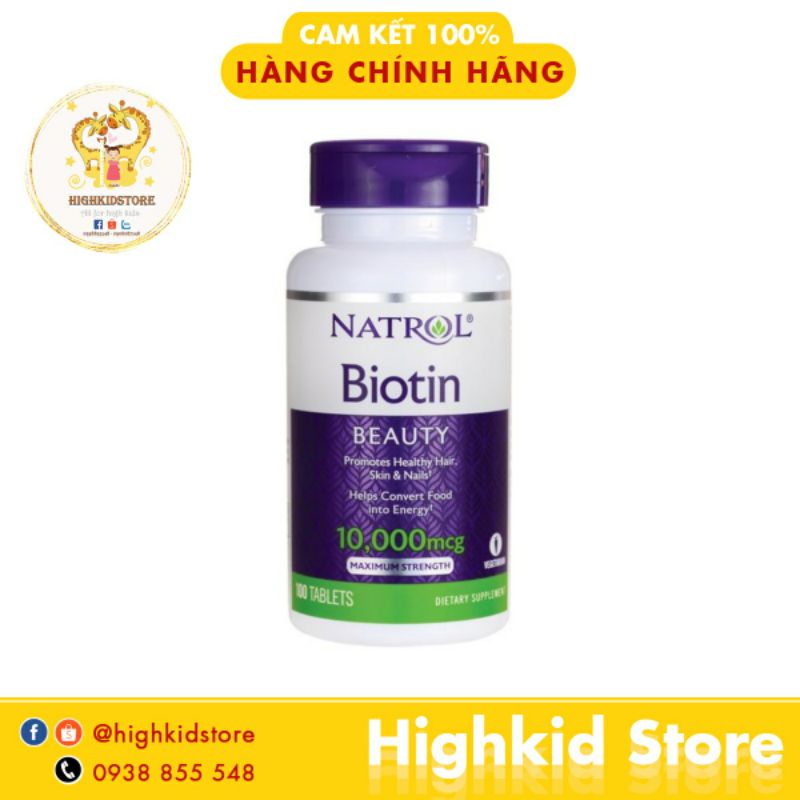 Viên Uống Hỗ Trợ Mọc Tóc Và Chống Rụng Tóc Natrol Biotin Beauty 10,000mcg Hộp