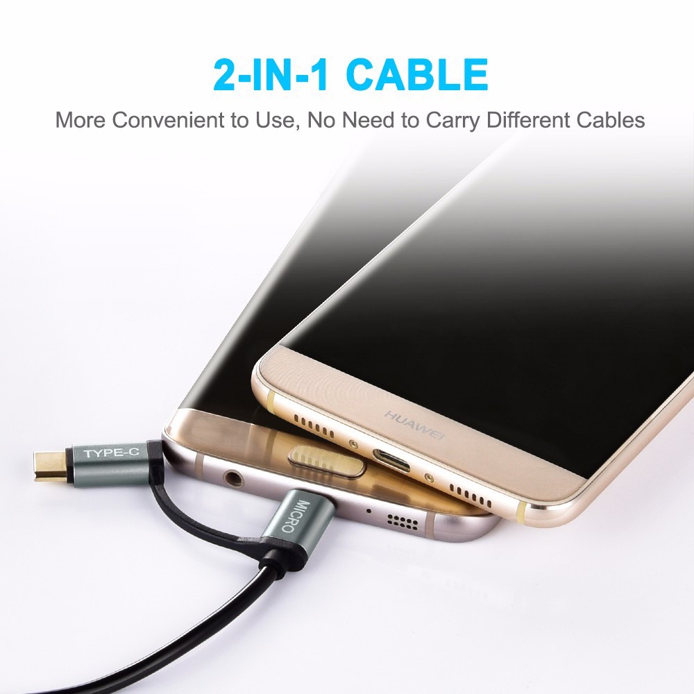 Dây cáp sạc nhanh CHOETECH XAC0012 2 in 1 Type-C / Micro USB dài 120CM sạc nhanh 3A - hàng chính hãng