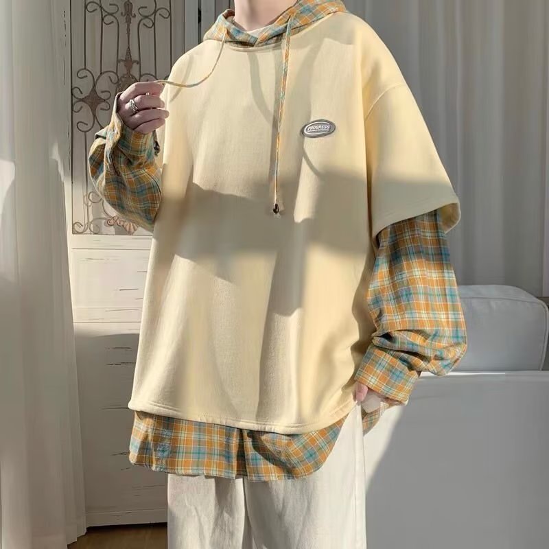 [M-3xl] Áo Sweater Có Mũ Giả Hai Lớp Phối Màu Mơ Phong Cách Mới Mùa Thu Cho Nam