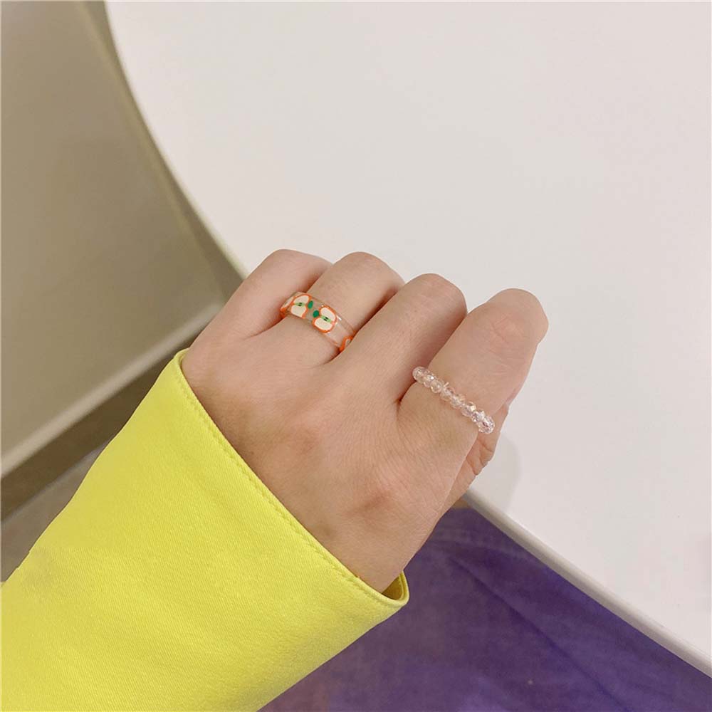 DOREEN Cute Index Finger Ring Retro Resin Acrylic Rings Fruit Candy Color Korean Geometric Beads Girls Fashion Jewelry