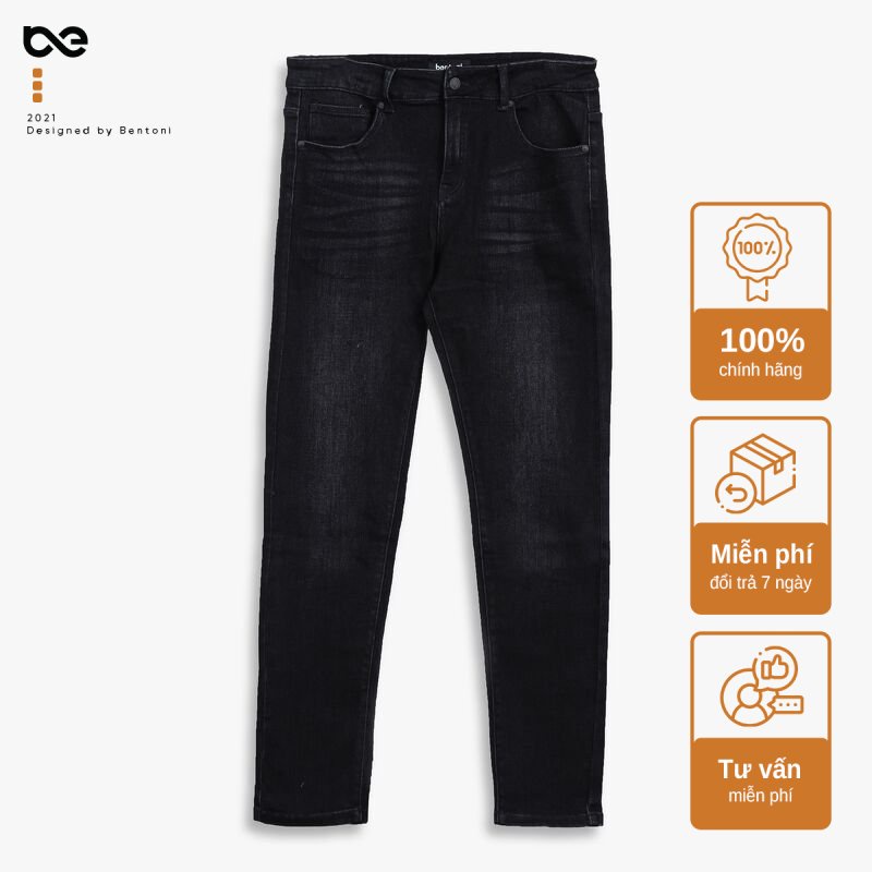 Quần jean nam đen trơn Basic pant co giãn, jean cotton cao cấp, co giãn, mềm mịn không ra màu BENTONI