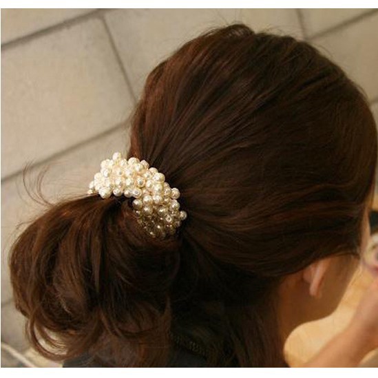 Dây Cột Tóc Nhiều Lớp Đính Ngọc Trai Xinh Xắn Kiểu Hàn Quốc