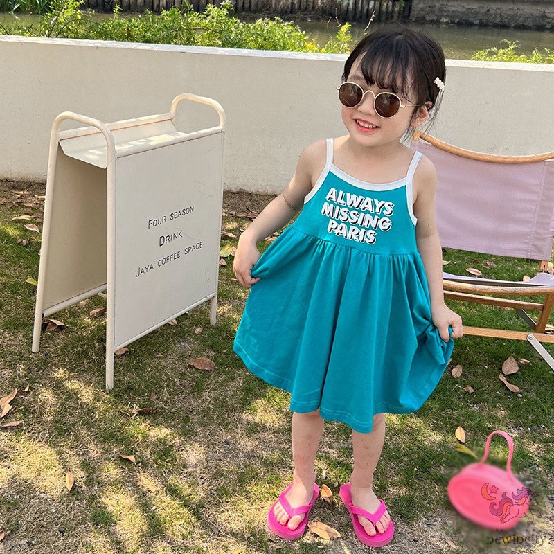 Đầm Sát Nách In Chữ Thời Trang Mùa Hè Hàn Quốc Dễ Thương Cho Bé Gái