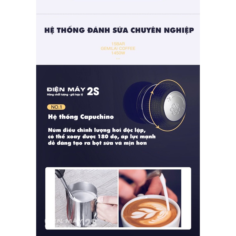 [HCM-Hàng sẵn]Máy pha cà phê, máy pha cafe Gemilai CRM 3605 chính hãng, Tặng tay pha không đáy, giá tốt Shopee 2023