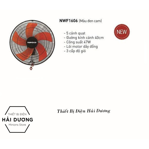 Quạt Trần Đảo Nanoco NWF1606 47W - Màu Đen Cam - Bảo hành 12 tháng