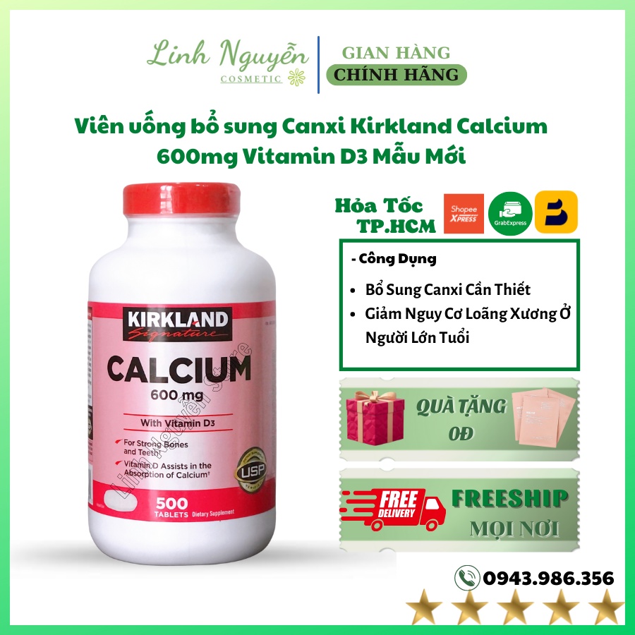 Viên uống bổ sung Canxi Kirkland Calcium 600mg Vitamin D3 Mẫu Mới DATE 10/2025