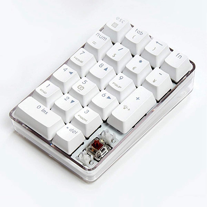 Bàn phím số cơ GATERON Công tắc màu nâu Bàn phím chơi game có dây Vỏ pha lê Màu trắng Đèn nền 21 phím Bàn phím Numpad Mini