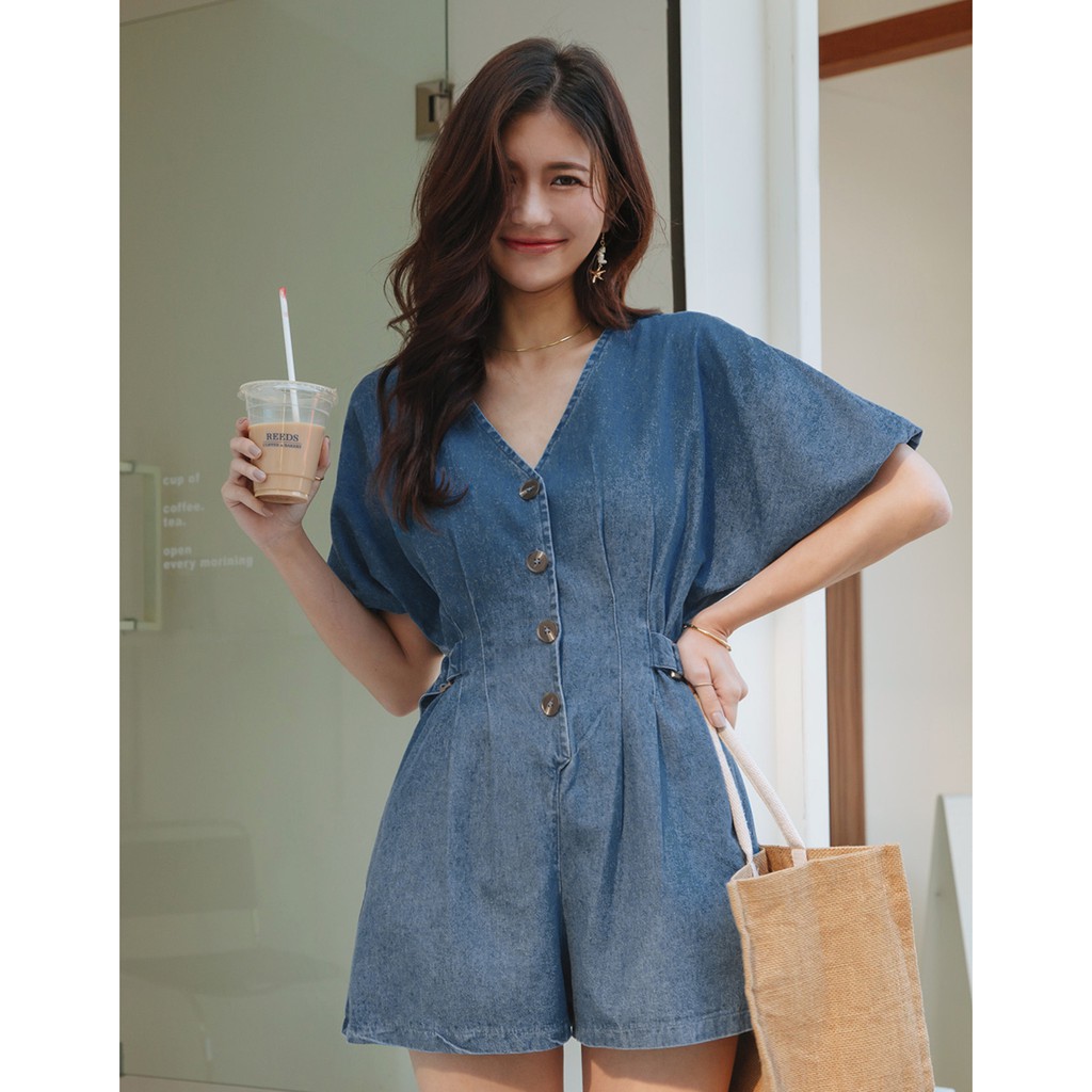 Jumpsuit denim thắt eo tay bồng nữ Air Space 2121828002