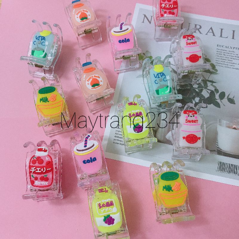 Kẹp Càng Cua 3_5 Răng Đính Hoa Lá ,Chai nước ,Sữa Cute Phô Mai Que