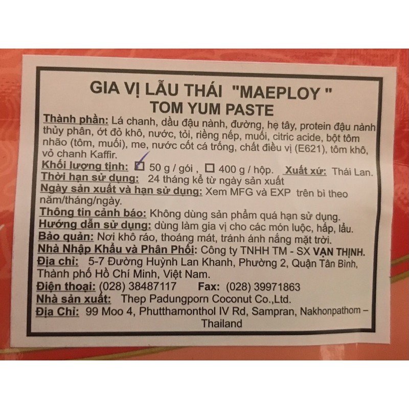 MAE PLOY Gia Vị Lẩu Thái Gói 50gr Tom Yum Paste