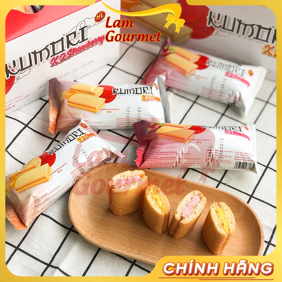 Bánh Bông Lan Mềm Kumori Nhân Kem Phô Mai Và Dâu Tươi Ngon Nhật Bản Hộp 20 gói - Lam Gourmet