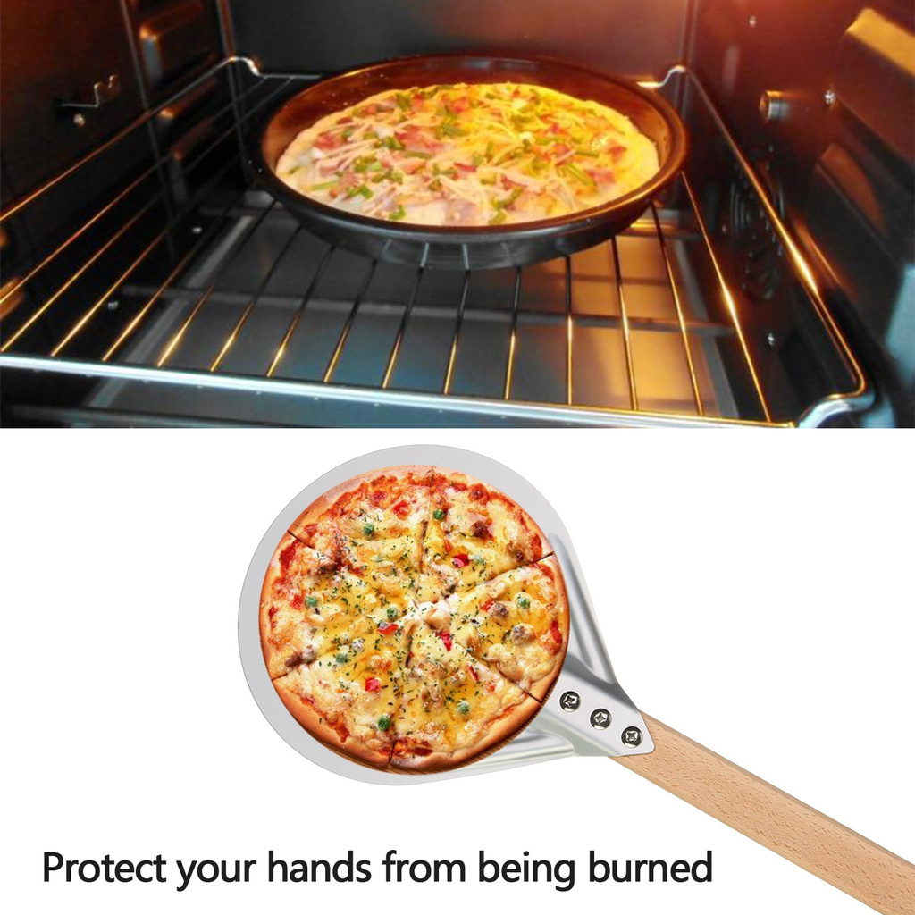 🔸MAGIC🔹 Aluminum Pizza Peel Bakers Shovel Perforated Grill Non-slip Wood Handle Bread Paddle