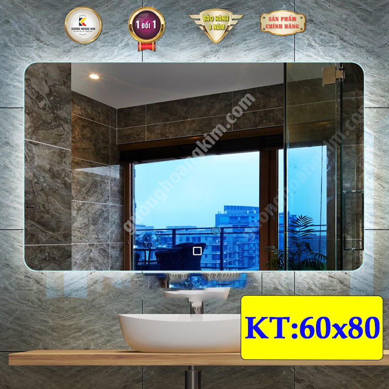 ( giá sỉ ) Gương chữ nhật đèn led cảm ứng 3 chạm cao cấp KT 60x80 HK-3012 guonghoangkim mirror